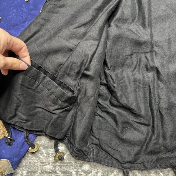 VTG 90s Nativewear Designs Crop Patchwork Jacket Large Coins Blue Boho Hippie - Picture 10 of 12